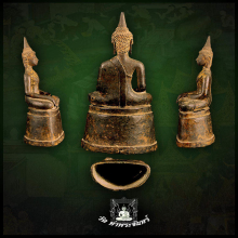 พระพุทธรูปบูชาสมัยเชียงรุ้ง ปางมารวิชัย เนื้อสำริด สูง8นิ้ว 