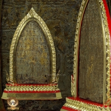 พระลีลากำแพงใบขนุน เนื้อชินเงิน กรุวัดราชบูรณะ