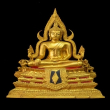 พระพุทธชินราชมจำลอง รุ่นอกเลาบนผ้าทิพย์-ด้านหลังพานพระศรี 