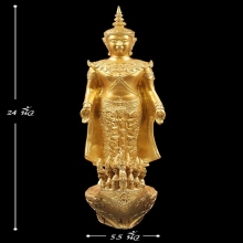 พระบูชายืนสูง24นิ้ว วัดป่ากู่แก้วมิ่งมงคลเนื้อทองเหลืองทาทอง