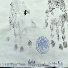 ผ้ายันต์ลายมือเท้า พ่อคลิ้ง วัดถุงทอง +ปั๊มตราวัด