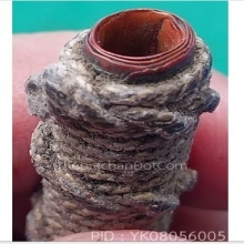 ตะกรุดถักเชือกปอป่านเนื้อทองแดงเก่ามาก ยาว 3.5 นิ้ว