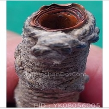 ตะกรุดถักเชือกปอป่านเนื้อทองแดงเก่ามาก ยาว 3.5 นิ้ว