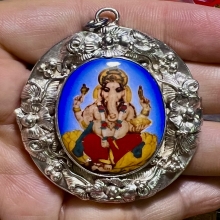 พระพิฆเนศวร์ล๊อกเก็ตเลี่ยมเงินเก่าโบราณ วัดแขก สีลม หายาก