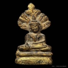 พระกรุวัดเลียบ พิมพ์ปรกโพธิ์ เนื้อชินเงิน ปิดทองเดิมจากกรุ