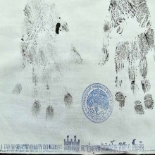 ผ้ายันต์ลายมือเท้า พ่อคลิ้ง วัดถุงทอง +ปั๊มตราวัด