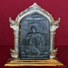 พระลีลากำแพงศอก หลวงพ่อขอม พร้อมกรอบและฐานหล่อกะไหล่ทอง