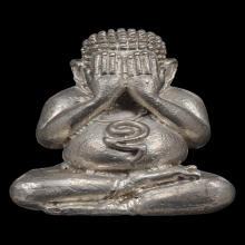 พระปิดตามหาโชค(ปุ้มปุ้ย) ปี2518 พิมพ์ใหญ่ เงิน หลวงพ่อเมือง