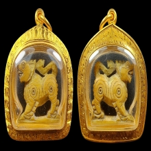 สิงห์หลวงพ่อหอม วัดชากหมาก 2ขวัญ เลี่ยมทองสั่งทำ