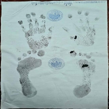 ผ้ายันต์ลายมือเท้า พ่อคลิ้ง วัดถุงทอง +ปั๊มตราวัด