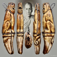 เขี้ยวหมีแกะเสือสอดหนังหน้าผากเสือ หลวงพ่อกวย วัดโฆสิตาราม 