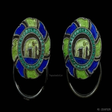 กระดุมช้างพระราชทานล้อมกงจักร เนื้อเงินลงยา สมัยร.5 