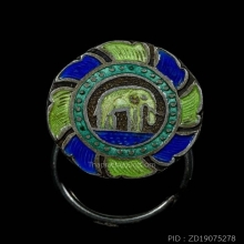 กระดุมช้างพระราชทานล้อมกงจักร เนื้อเงินลงยา สมัยร.5 