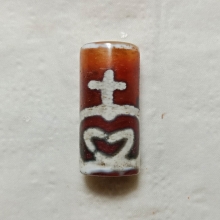 ลูกปัดโบราณหินทิเบต ลายปลาคู่(ลายหายาก)