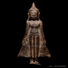พระเงินยืนศิลปะนครศรีธรรมราช ปางทิ้งดิ่ง เนื้อสำริด