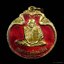 เหรียญงูเล็ก หลวงพ่อเอีย วัดบ้านด่าน กะไหล่ทองลงยาสีแดง