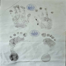 ผ้ายันต์ลายมือเท้า พ่อคลิ้ง 30 *45 ซ.ม.ยุคแรก+ปั๊มตราวัด